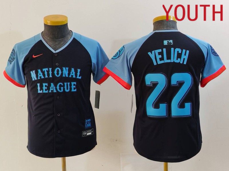 Youth Milwaukee Brewers #22 Yelich Blue All star 2024 Nike MLB Jersey style 1->youth mlb jersey->Youth Jersey